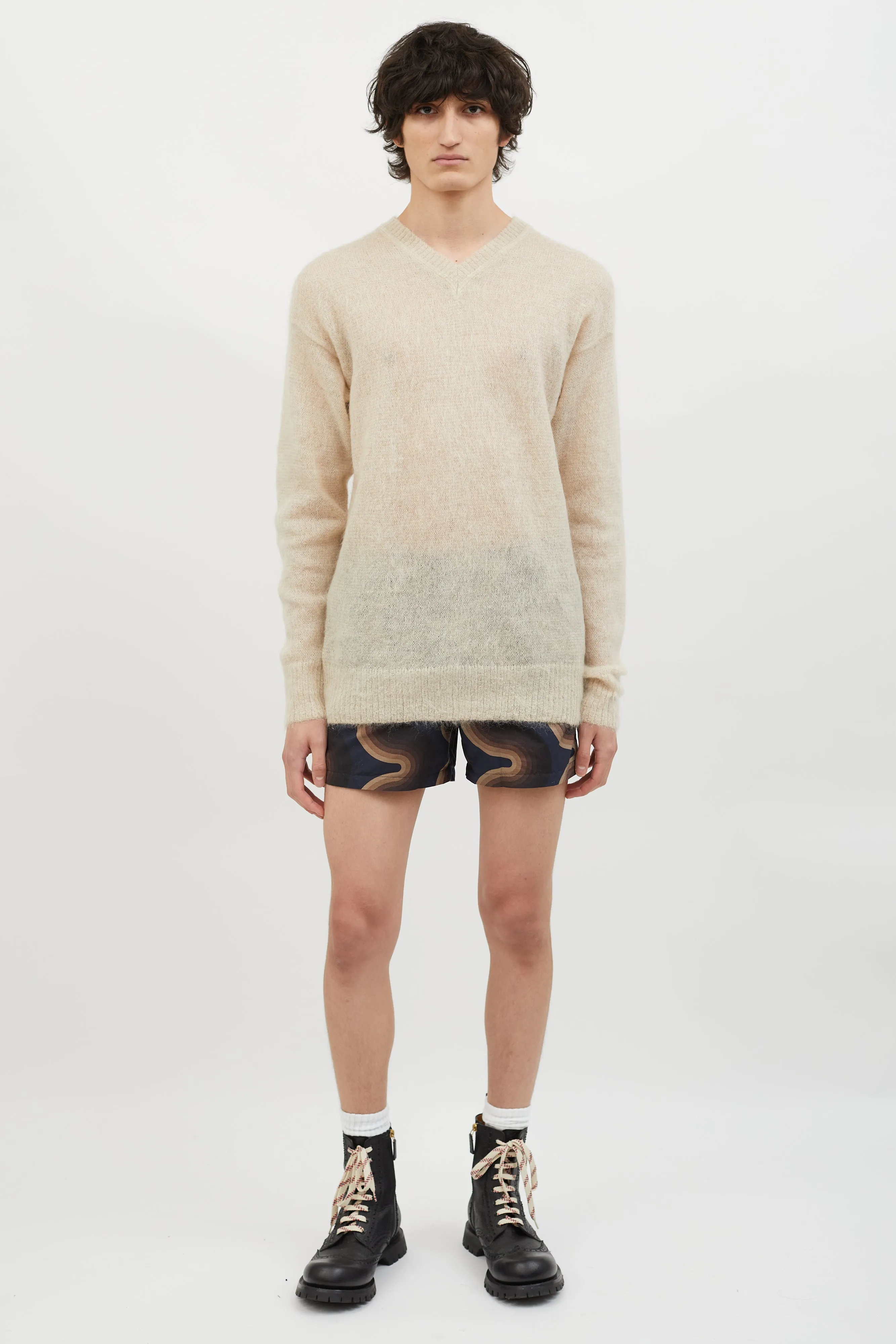 Cream V-Neck Knit Sweater