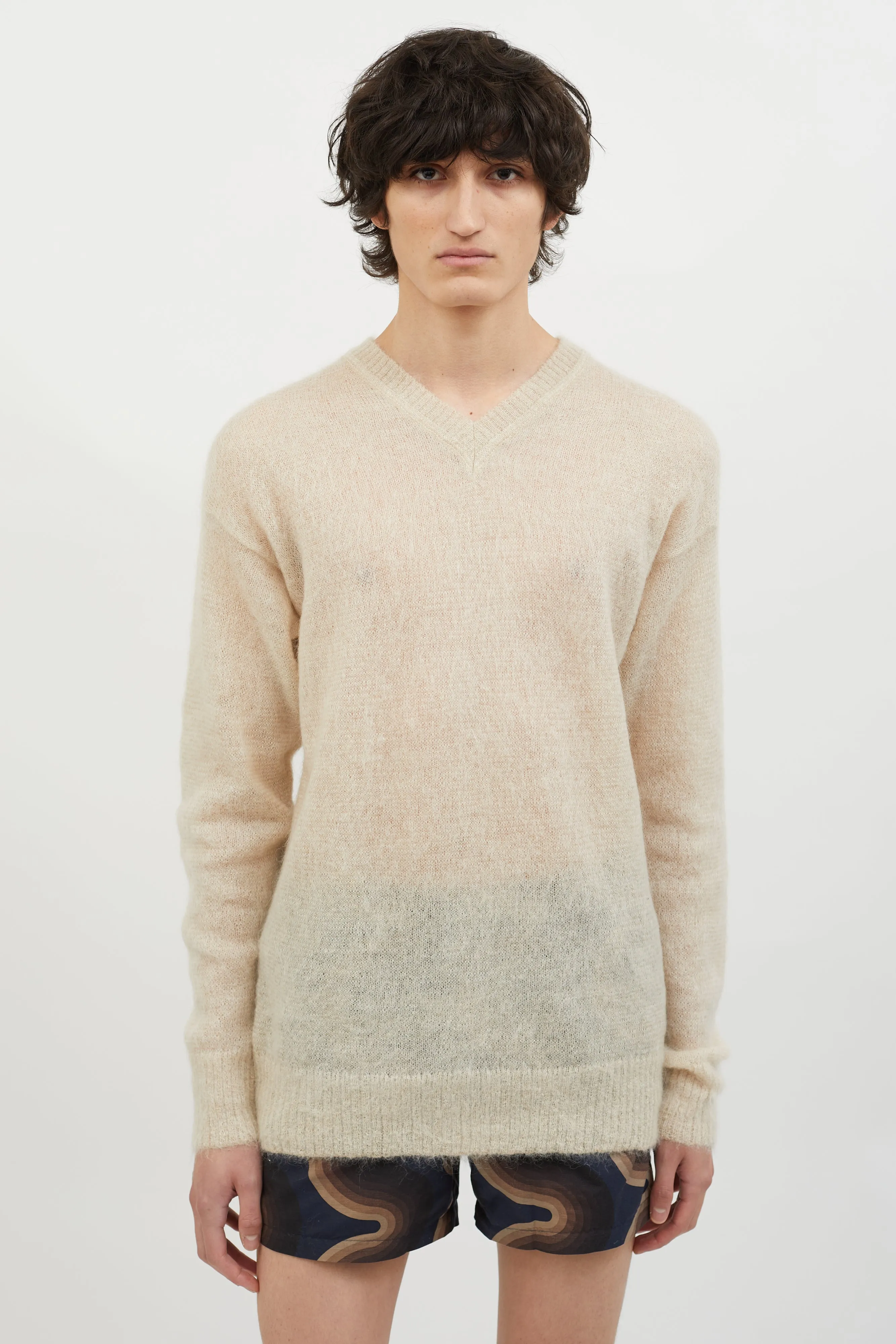 Cream V-Neck Knit Sweater