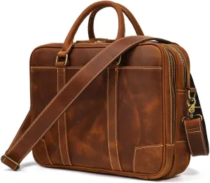 CSCDD Men's Vintage Handbag Leather Briefcase Leather Shoulder Crossbody Bag 14 "Computer Bag Work Commute
