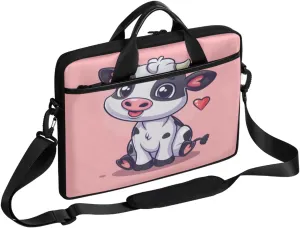 Cute Cartoon Cow Laptop Case Bag with Detachable Strap Waterproof Laptop Bag Notebook Carrying Case 15.6 inch Laptop Sleeve Bag for Men Women Work Travel