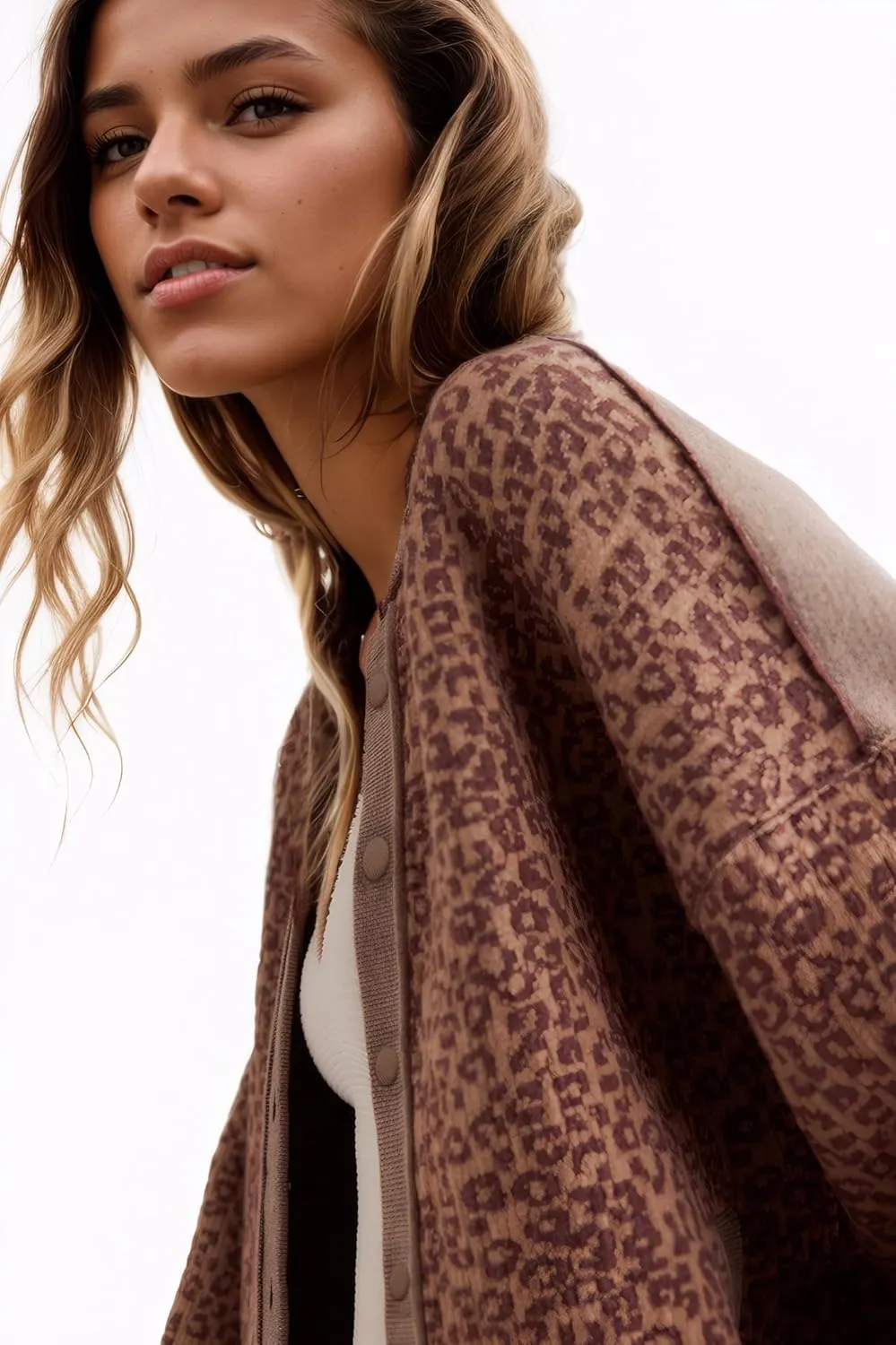 D-Sun Women Casual Leopard Printed Cardigan Button Down Long Sleeves Crewneck Sweater Open Front Cheetah Printed Cardigan