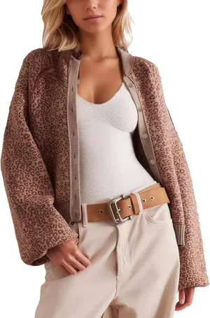 D-Sun Women Casual Leopard Printed Cardigan Button Down Long Sleeves Crewneck Sweater Open Front Cheetah Printed Cardigan