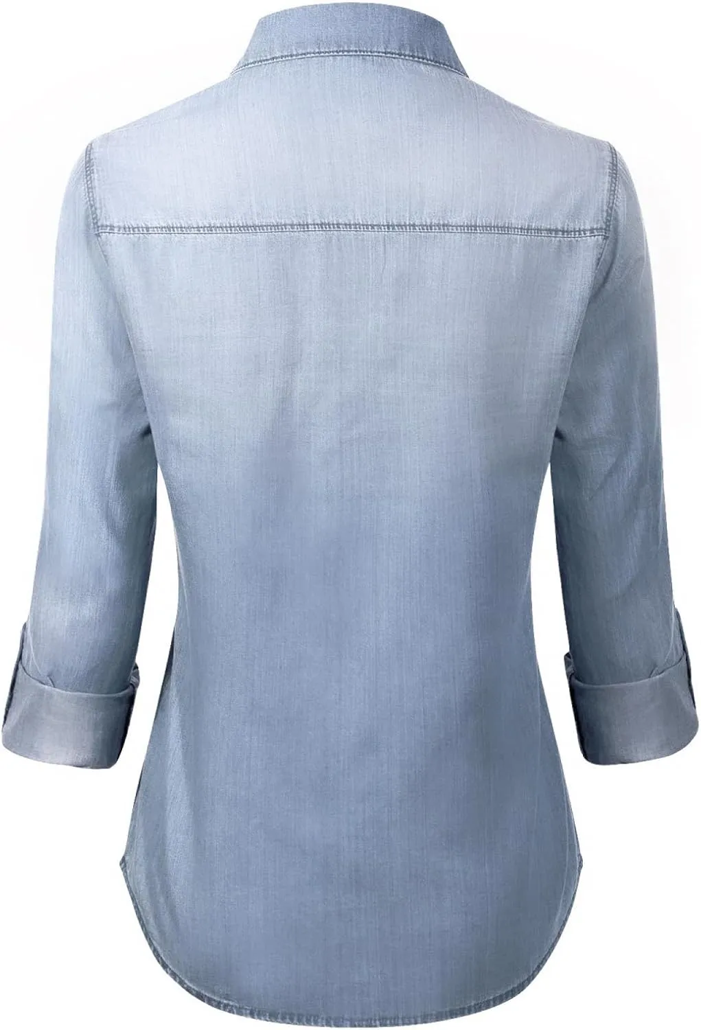 Design by Olivia Women's Roll up Sleeve Button Down Chambray Denim Shirt