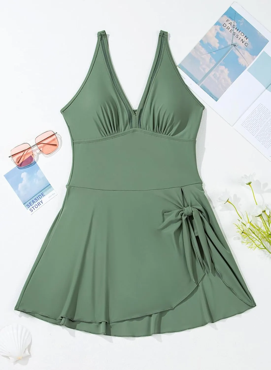 Dokotoo Womens Swimsuits One Piece Swim Suits for Women 2024 Tummy Control Bathing Suit Swim Dress Swimwear
