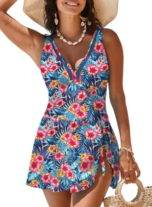 Dokotoo Womens Swimsuits One Piece Swim Suits for Women 2024 Tummy Control Bathing Suit Swim Dress Swimwear