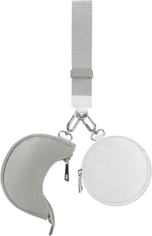 Dual Pouch Wristlet Keychain Wallet Double keychain wallets Mini Pouch Coin Purse Women Coin Detachable Wrist Zip Bag (Grey&White)
