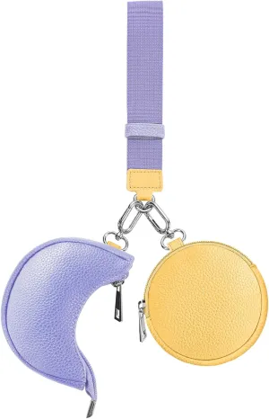 Dual Pouch Wristlet Keychain Wallet Double keychain wallets Mini Pouch Coin Purse Women Coin Detachable Wrist Zip Bag (Yellow&Purple)