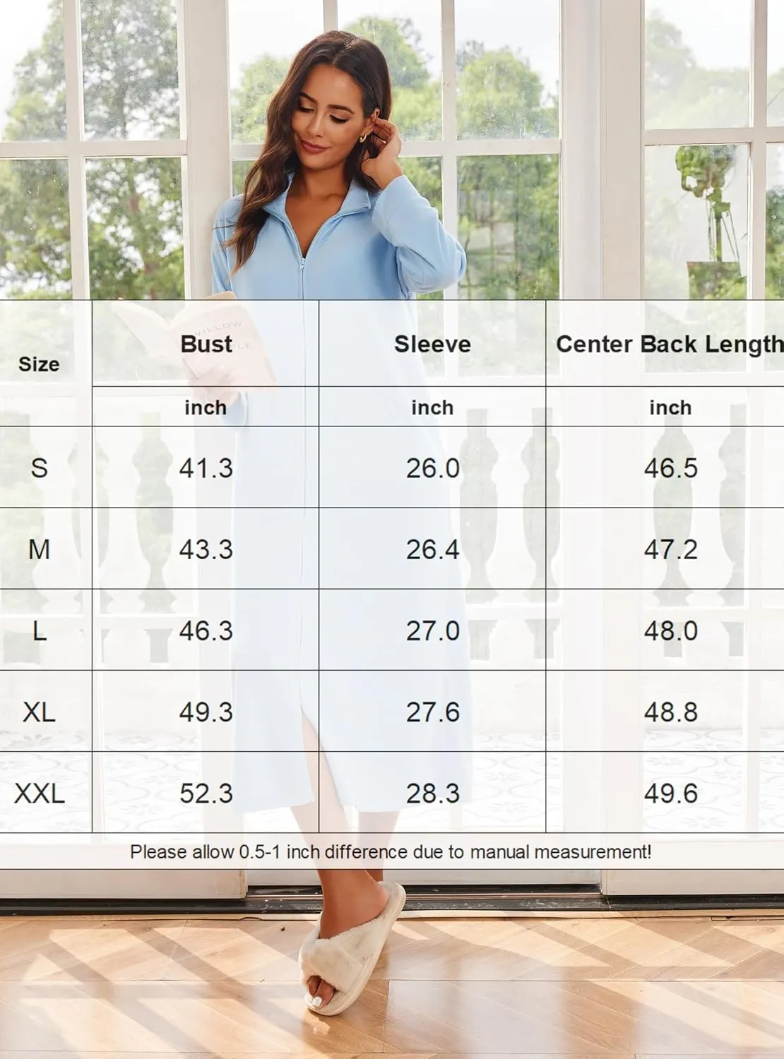Ekouaer Women Zipper Robe Long Sleeves House Coat Soft Bathrobe Sleepwear with Pockets Housecoat Loungewear S-XXL