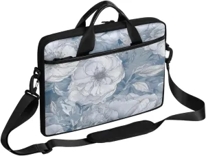 Elegant Flower White Laptop Case Bag with Detachable Strap Waterproof Laptop Bag Notebook Carrying Case 15.6 inch Laptop Sleeve Bag for Men Women Work Travel