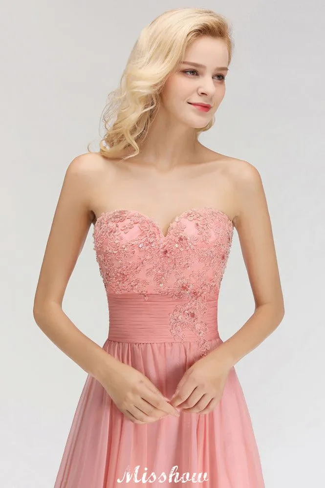 Elegant Sweetheart A-Line Appliques Bridesmaid Dresses Ruffle Chiffon