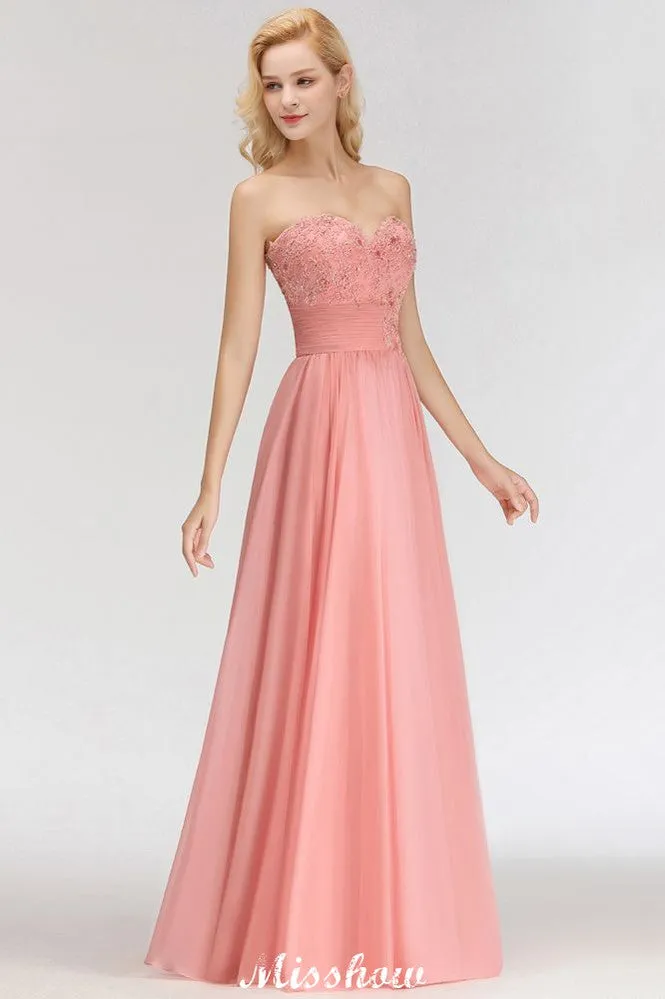 Elegant Sweetheart A-Line Appliques Bridesmaid Dresses Ruffle Chiffon
