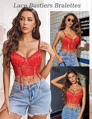ELESOL Lace Underwire Cross-Strap Camisole Bustiers & Corsets