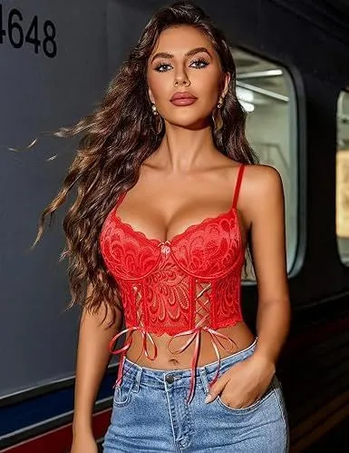 ELESOL Lace Underwire Cross-Strap Camisole Bustiers & Corsets