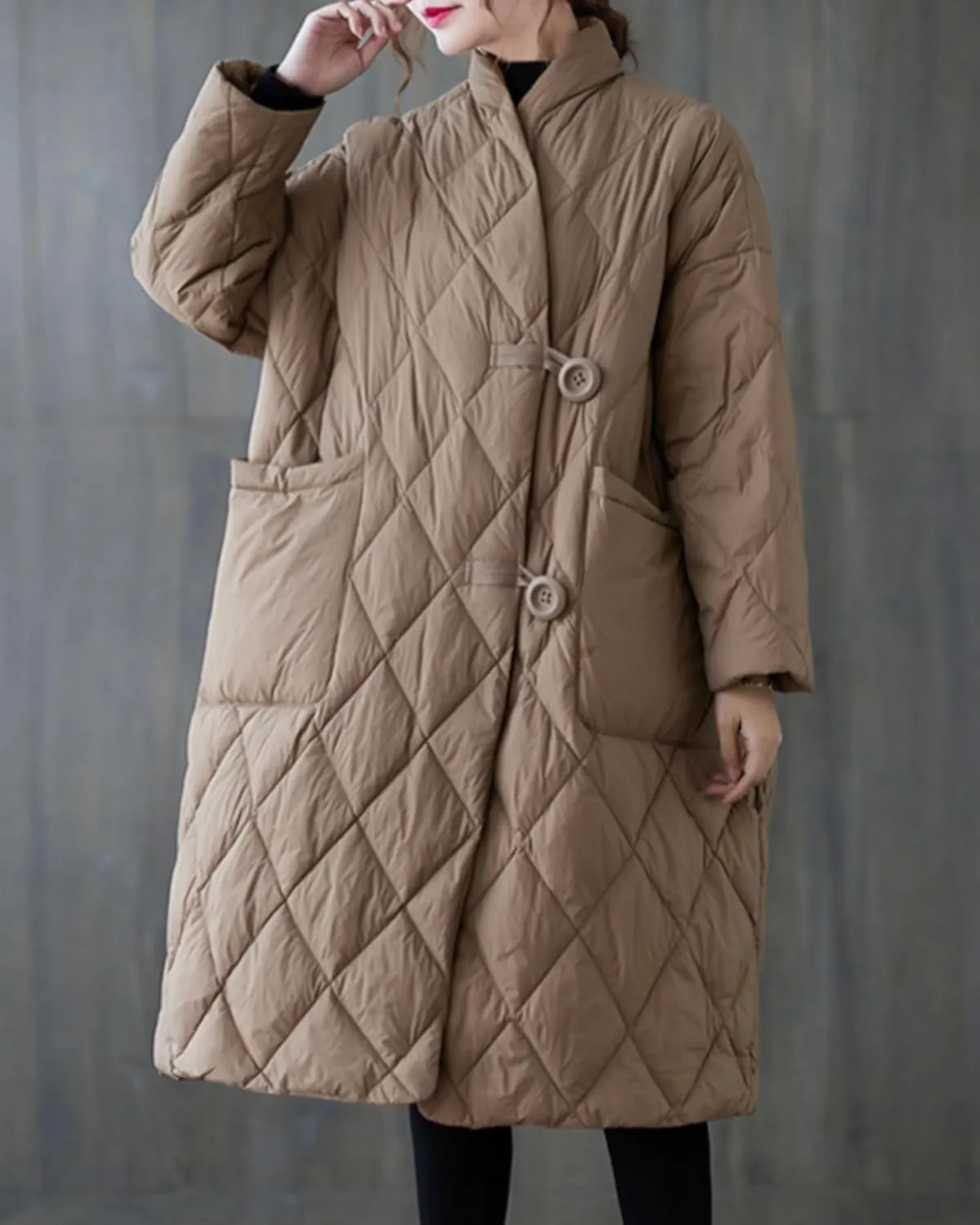 ellazhu Women's Lightweight Quilted Jacket Padded Winter Solid Button Puffer Coat GZ69