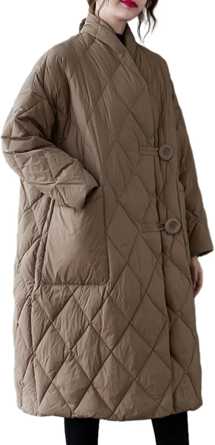 ellazhu Women's Lightweight Quilted Jacket Padded Winter Solid Button Puffer Coat GZ69
