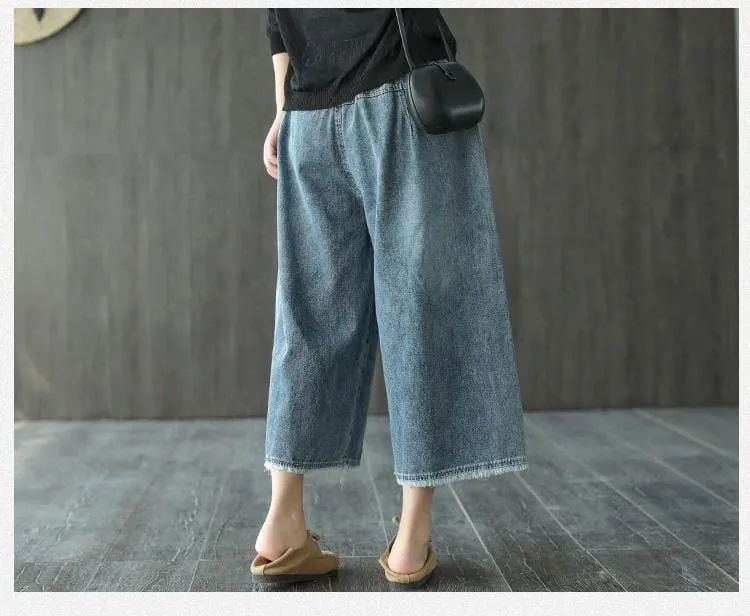 Embroidery Ripped Denim Pants