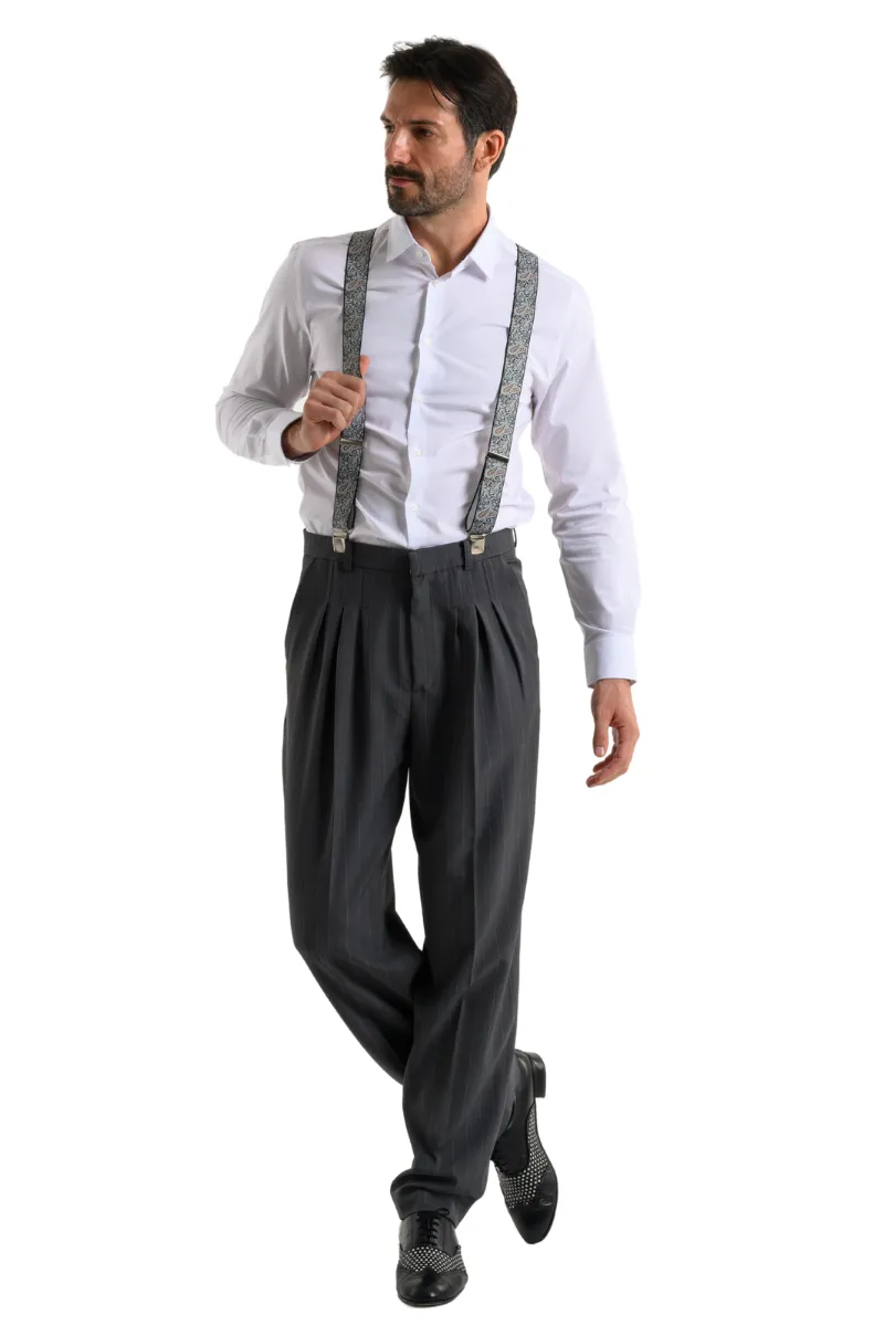Emerald Paisley Print Men's Adjustable Suspenders