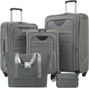 Expandable 3 Piece Luggage Set with Duffel Bag, Softshell Lightweight Spinner, TSA Lock, Grey