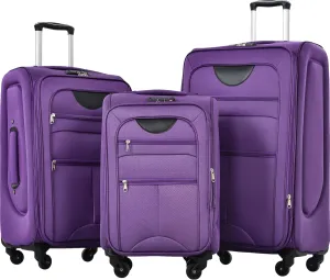 Expandable Softside Luggage 3 Piece Set with TSA Lock, Lightweight Spinner Travel Bag, Purple