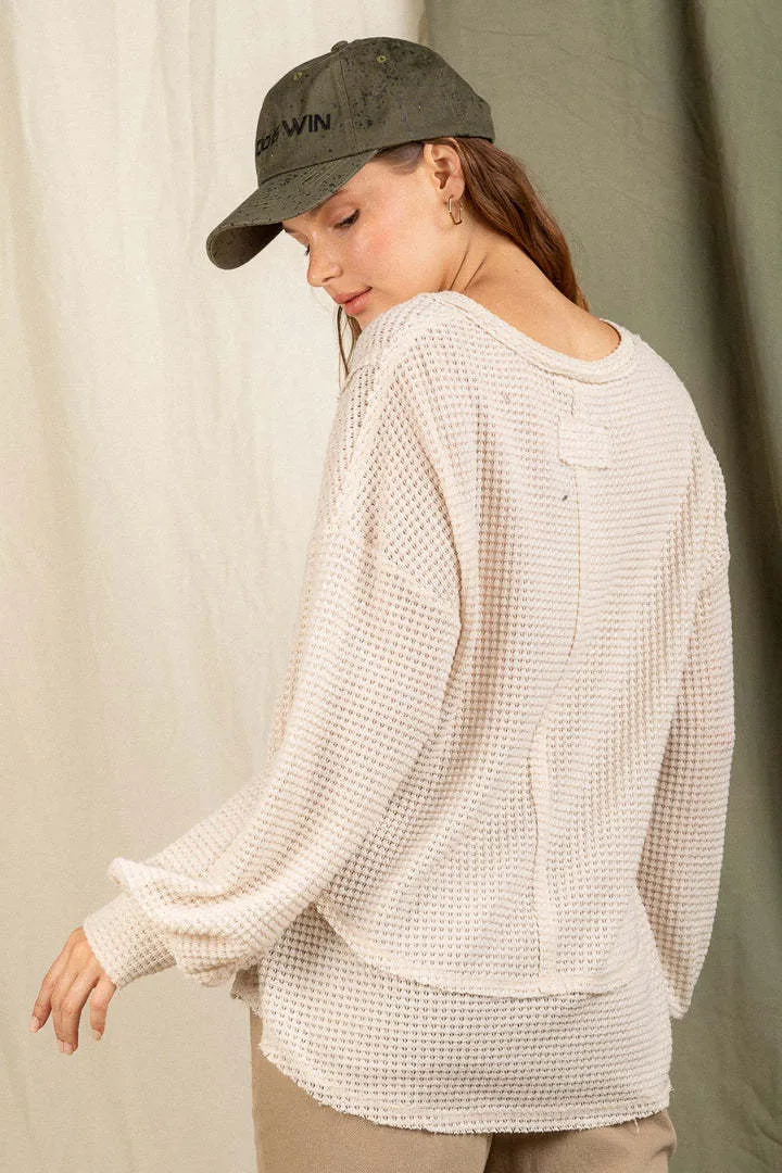Fashion V-Neck Long Sleeve Loose Knit Sweatshirt