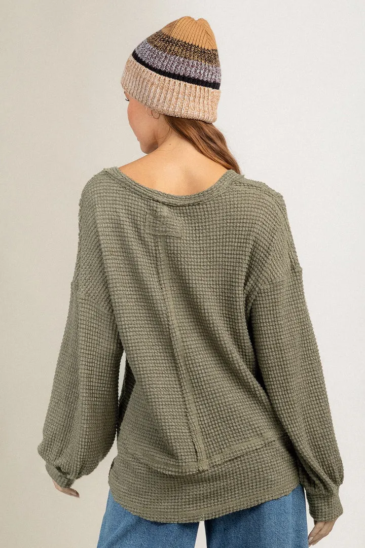 Fashion V-Neck Long Sleeve Loose Knit Sweatshirt