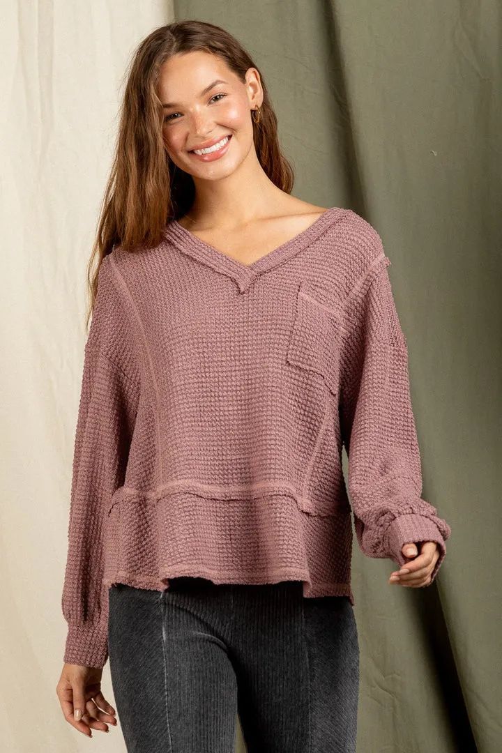Fashion V-Neck Long Sleeve Loose Knit Sweatshirt