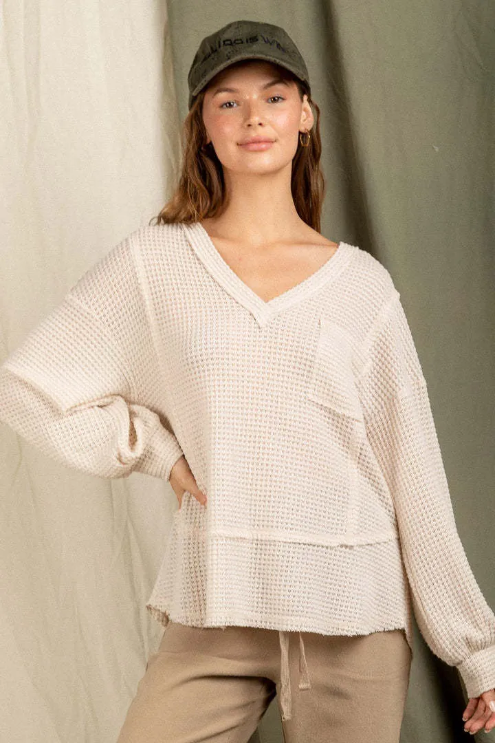 Fashion V-Neck Long Sleeve Loose Knit Sweatshirt