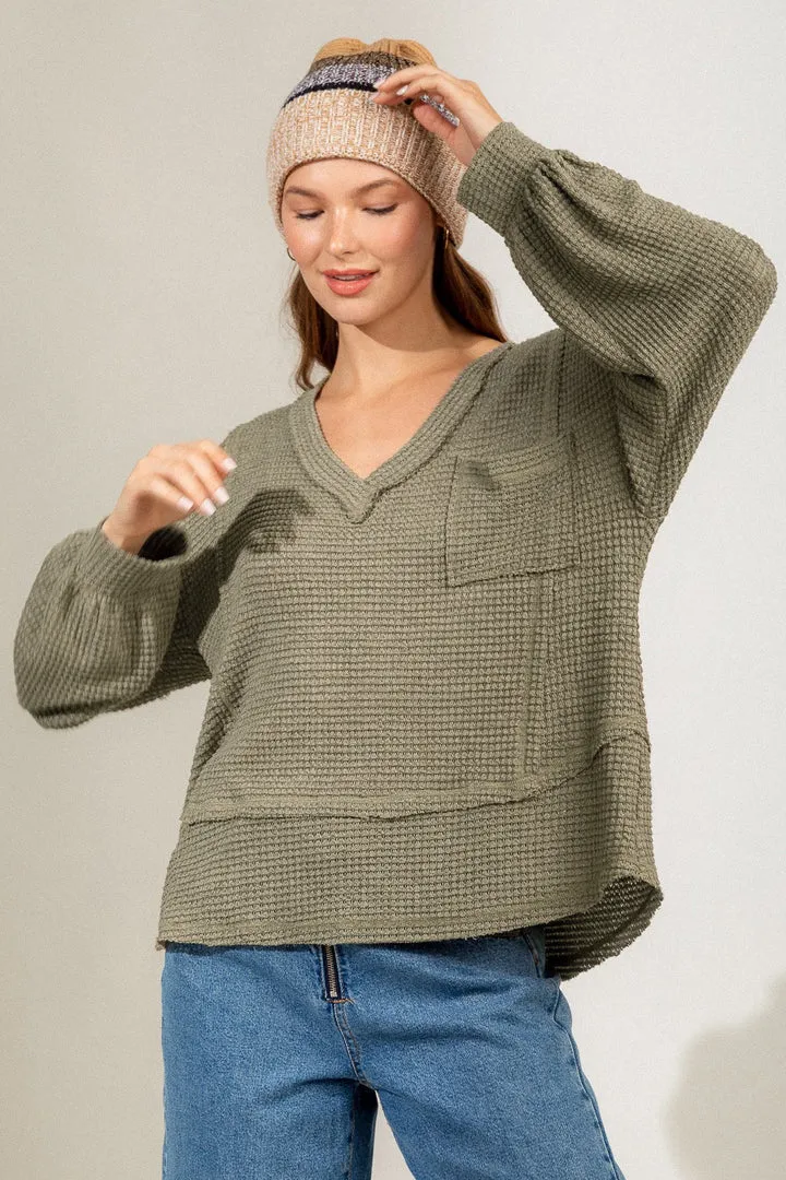 Fashion V-Neck Long Sleeve Loose Knit Sweatshirt
