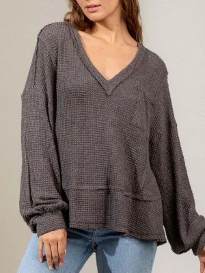 Fashion V-Neck Long Sleeve Loose Knit Sweatshirt