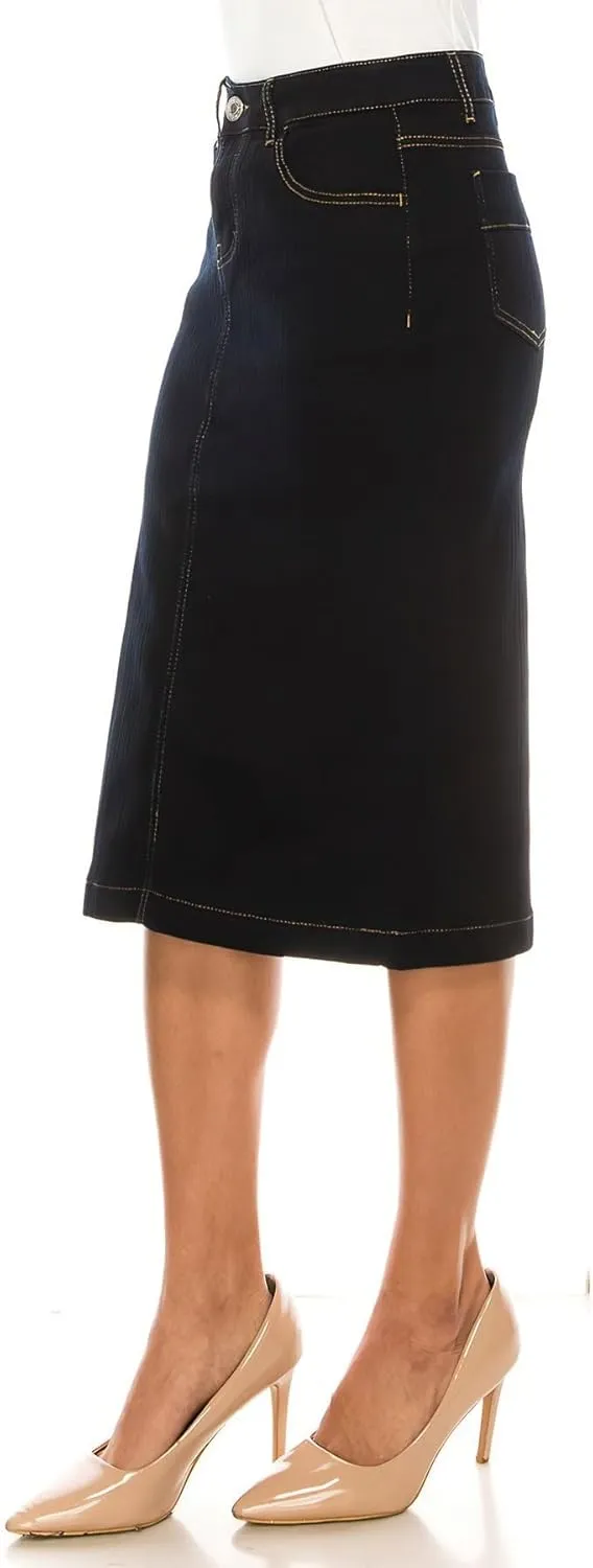 Fashion2Love Women's Juniors/Plus Size Calf - Length Stretch Denim Pencil Skirt (79038)