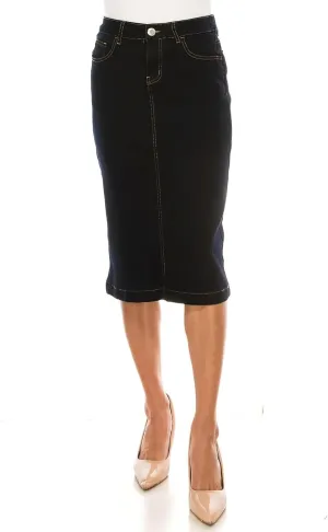 Fashion2Love Women's Juniors/Plus Size Calf - Length Stretch Denim Pencil Skirt (79038)