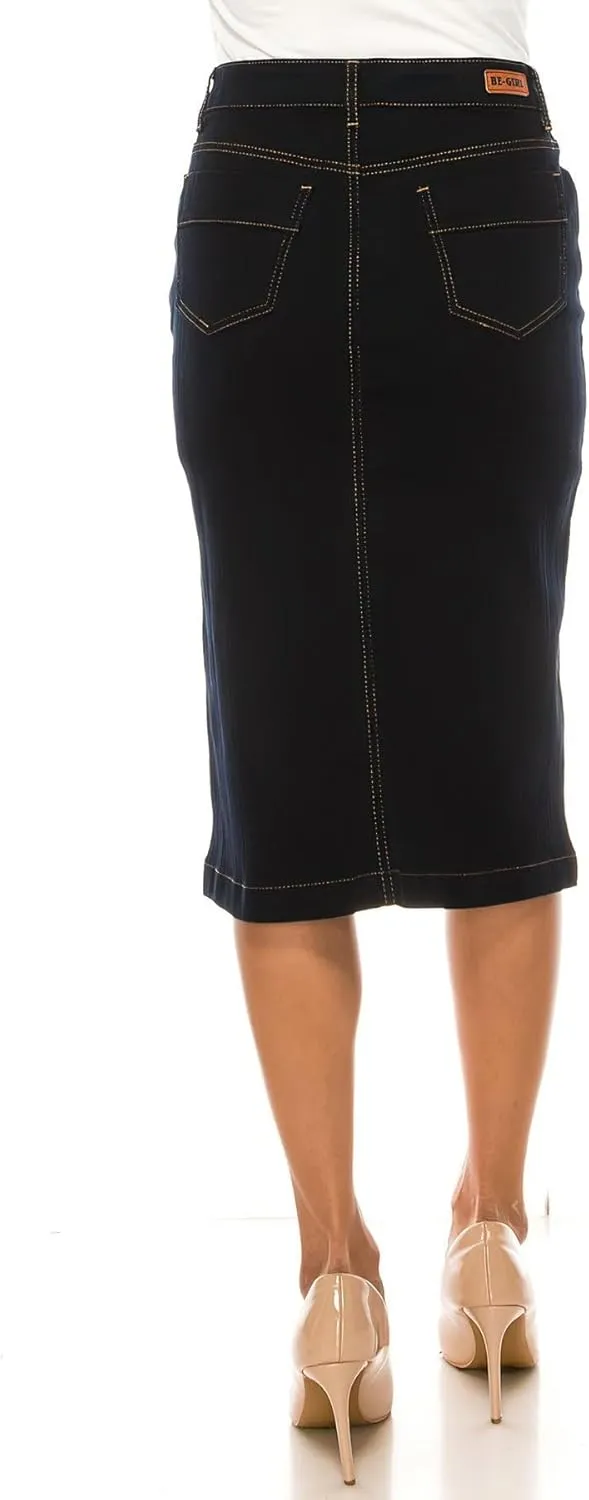 Fashion2Love Women's Juniors/Plus Size Calf - Length Stretch Denim Pencil Skirt (79038)
