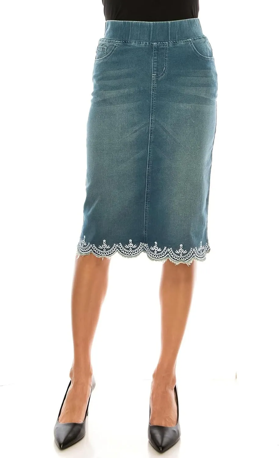 Fashion2Love Women's Juniors/Plus Size Elastic Waist Pencil Stretch Denim Skirt (79039)