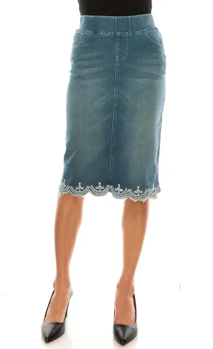 Fashion2Love Women's Juniors/Plus Size Elastic Waist Pencil Stretch Denim Skirt (79039)