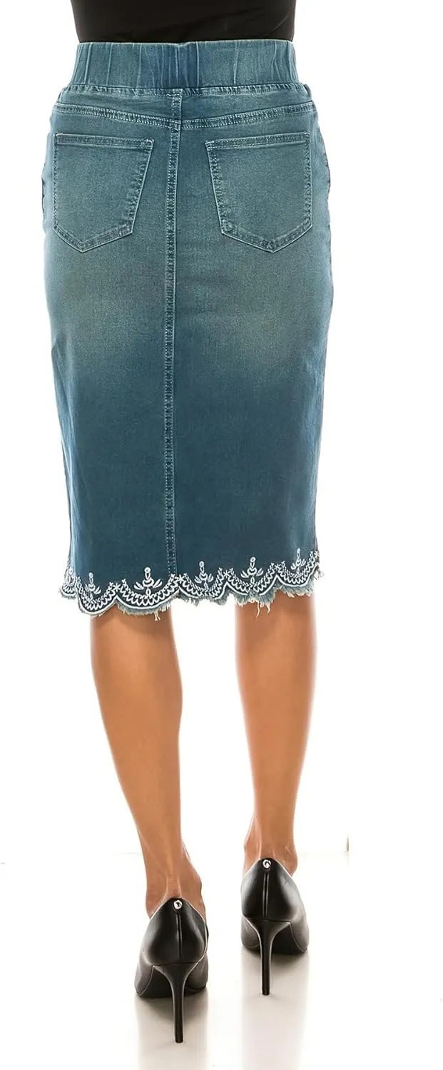 Fashion2Love Women's Juniors/Plus Size Elastic Waist Pencil Stretch Denim Skirt (79039)