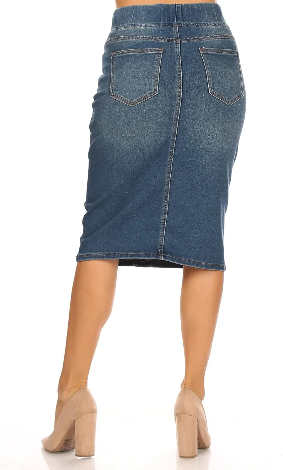 Fashion2Love Women's Juniors/Plus Size Elastic Waist Pull-On Stretch Denim Skirt