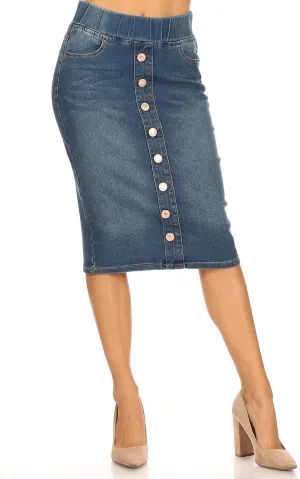 Fashion2Love Women's Juniors/Plus Size Elastic Waist Pull-On Stretch Denim Skirt