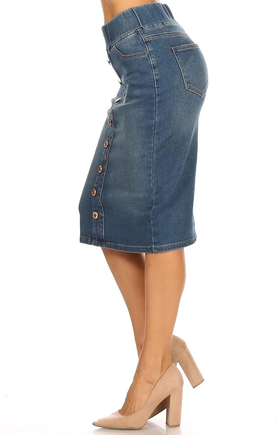 Fashion2Love Women's Juniors/Plus Size Elastic Waist Pull-On Stretch Denim Skirt