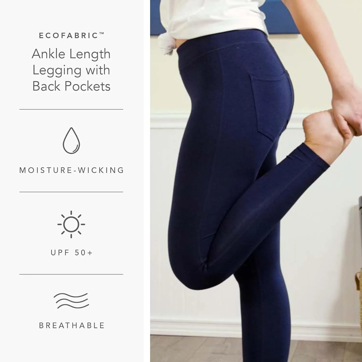 Fishers Finery Women's Ecofabric Ankle Length Legging with Back Pockets