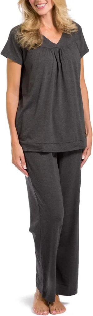 Fishers Finery Women's EcoFabric Pajama Set; Short Sleeve Top & Full Length Pant with Gift Box