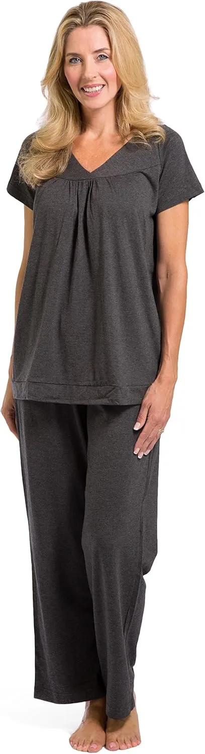 Fishers Finery Women's EcoFabric Pajama Set; Short Sleeve Top & Full Length Pant with Gift Box