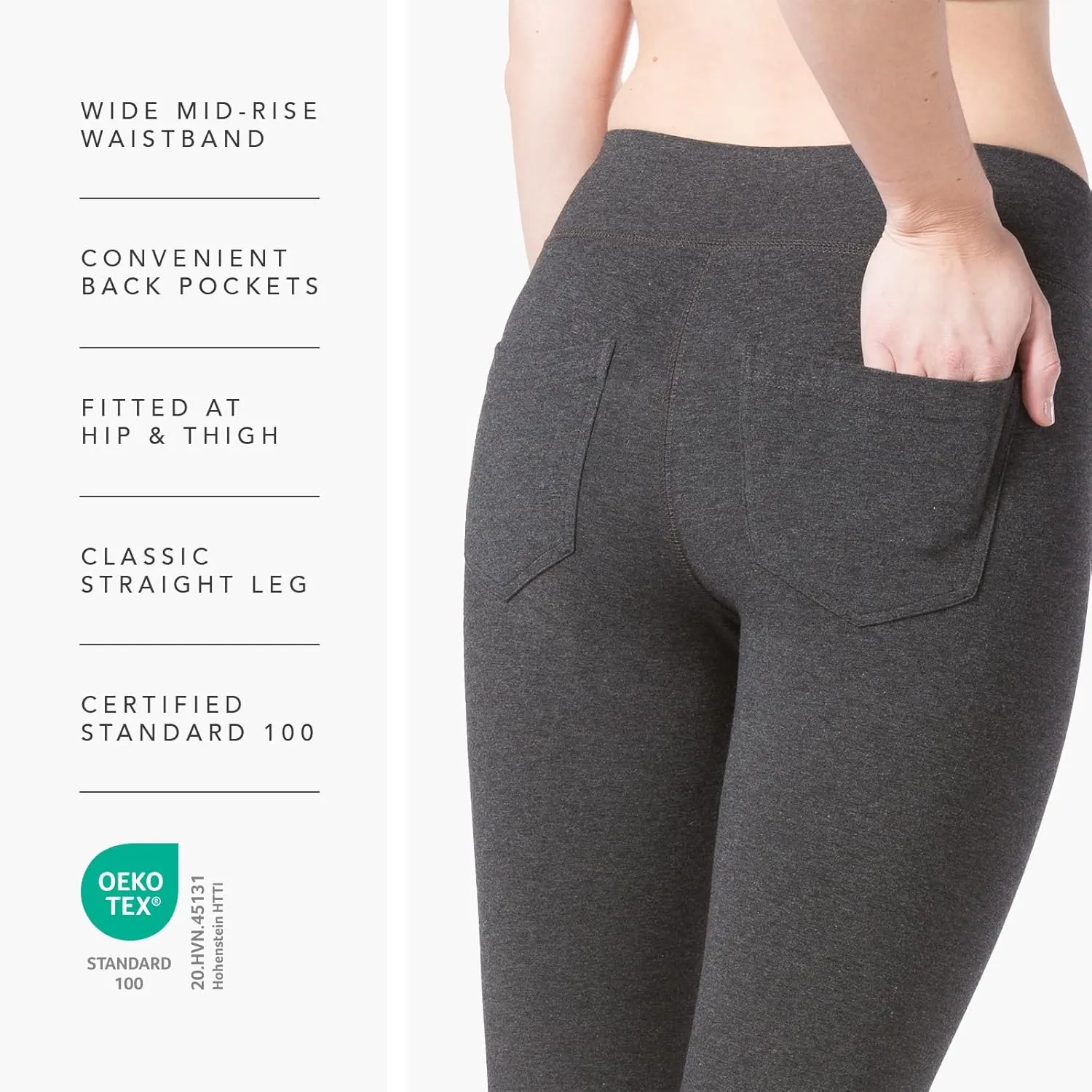 Fishers Finery Women's Ecofabric Straight Leg Yoga Pant with Back Pockets