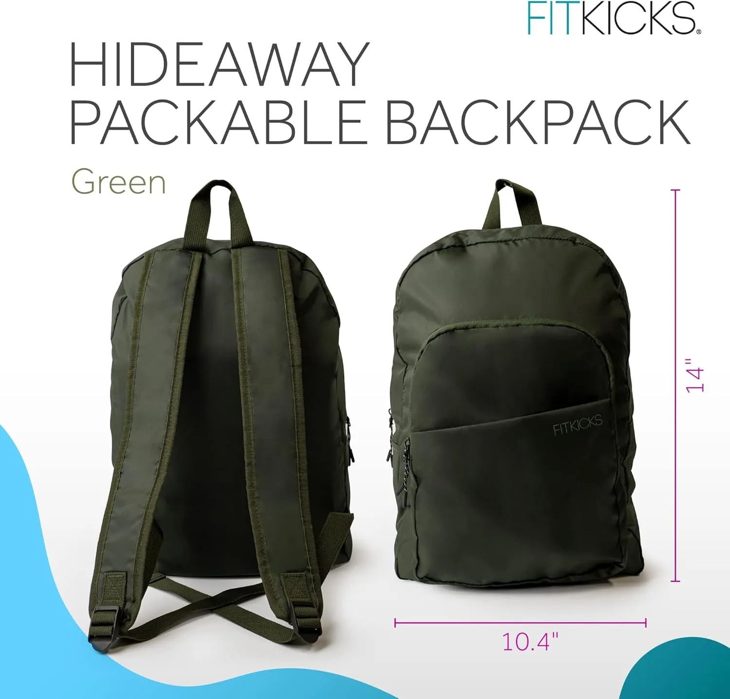 FITKICKS Hideaway Packable Zippered Backpack Hiking Camping Outdoor Sport Travel Backpack Daypack for Women