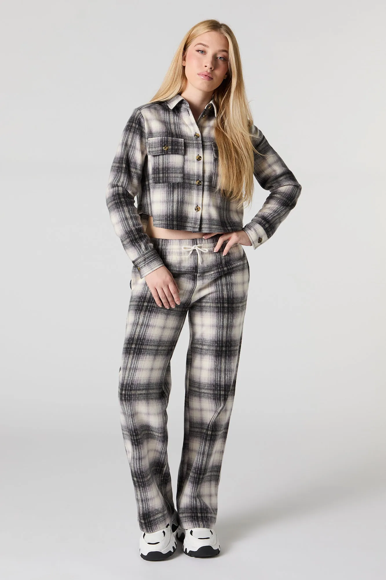 Fleece Drawstring Wide Leg Pant