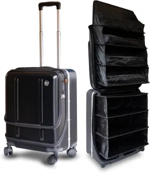 FLIP The Suitcase That Turns Into a Shelf 47L Carry-On Lightweight Polycarbonate Silent Detachable Wheels TSA Lock Front-Open PC Cabin Approved for Business Travel Easy Caster Replacement (Black)