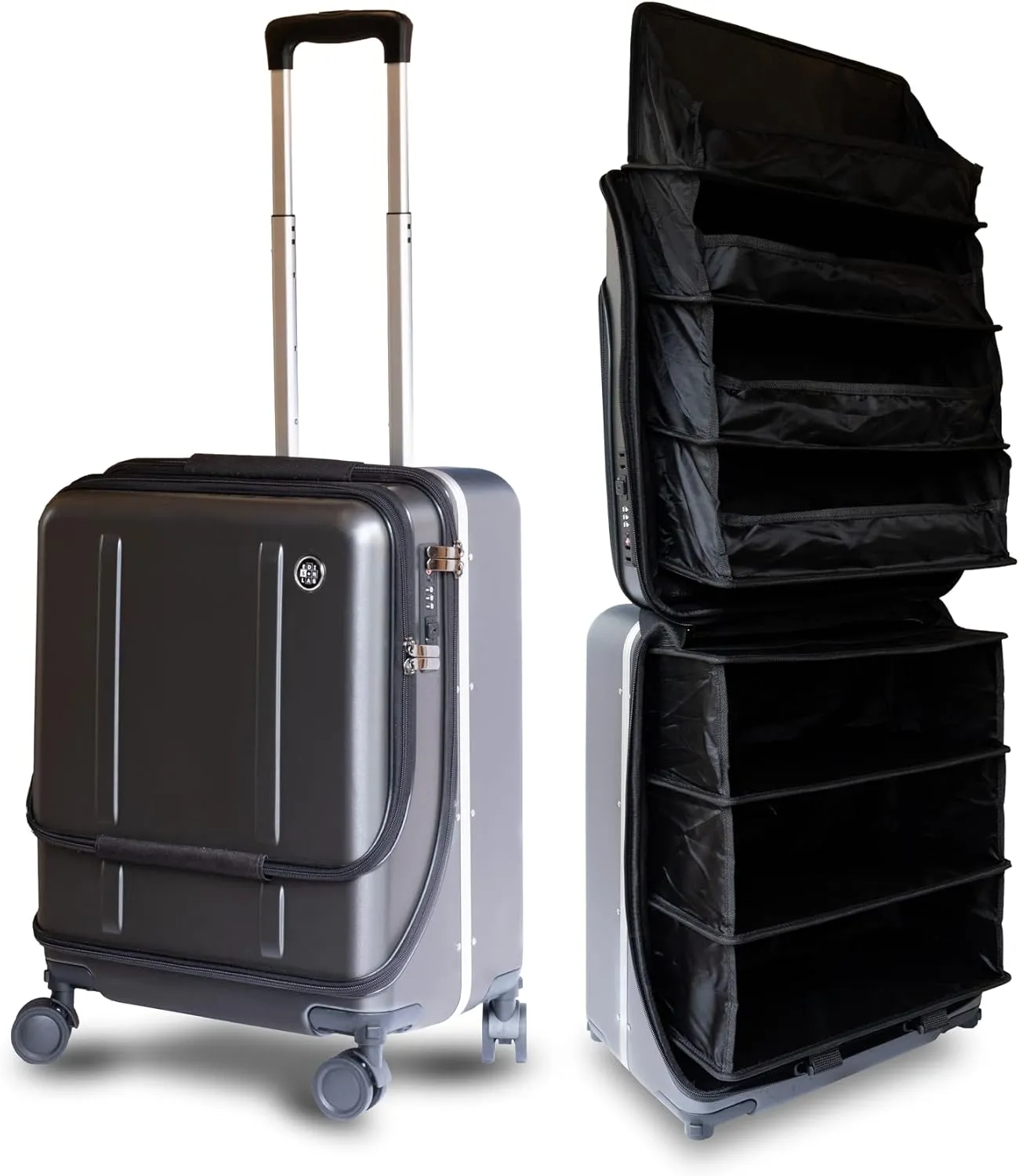 FLIP The Suitcase That Turns Into a Shelf 47L Carry-On Lightweight Polycarbonate Silent Detachable Wheels TSA Lock Front-Open PC Cabin Approved for Business Travel Easy Caster Replacement (gray)