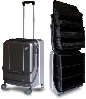 FLIP The Suitcase That Turns Into a Shelf 47L Carry-On Lightweight Polycarbonate Silent Detachable Wheels TSA Lock Front-Open PC Cabin Approved for Business Travel Easy Caster Replacement (gray)
