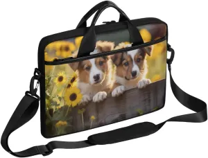 Flower Cute Dogs Laptop Case Bag with Detachable Strap Waterproof Laptop Bag Notebook Carrying Case 15.6 inch Laptop Sleeve Bag for Men Women Work Travel