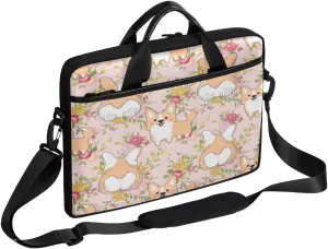 Flowering Cute Dog Laptop Case Bag with Detachable Strap Waterproof Laptop Bag Notebook Carrying Case 15.6 inch Laptop Sleeve Bag for Men Women Work Travel