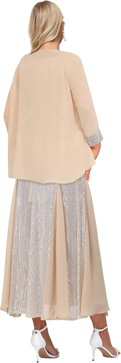 Formal Dresses for Women V-Neck Wedding Guest Dress Sparkly Sequin Midi Length Elegant Ball Gown